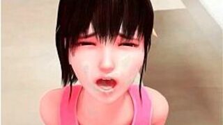 Симпатичную тинку-хентай отшпилили в киску на кухне - порно видео